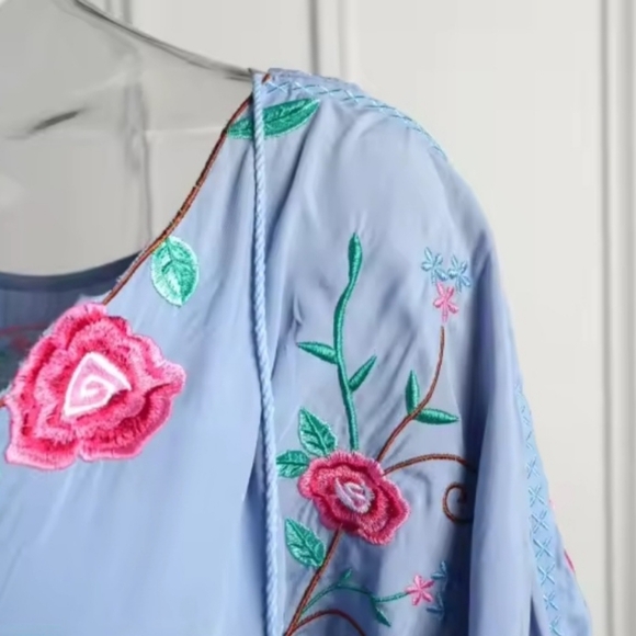 Floral Embroidered Blue Maxi Dress- Reversible - Picture 13 of 16